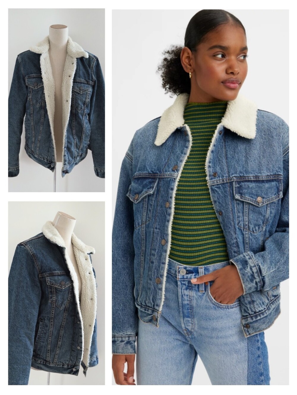 Levi 90s Sherpa Trucker Denim Jean Jacket Warm Sz Small